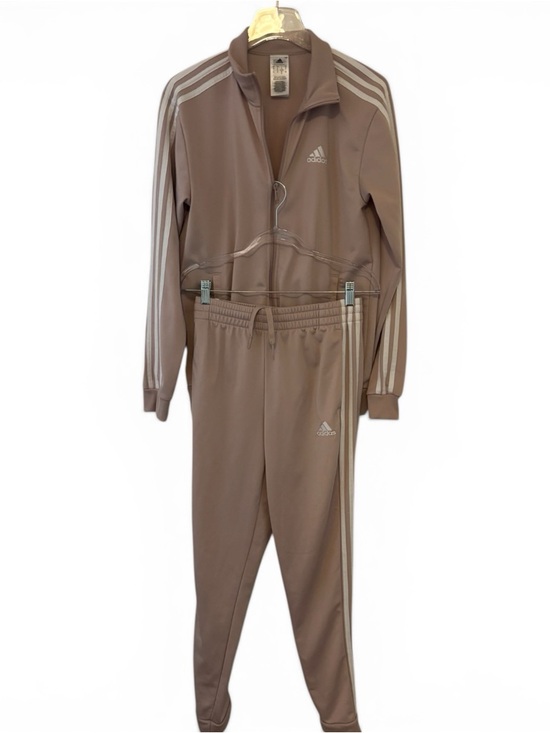 adidas Pants - Adidas 3 Stripe Tracksuit Set Beige Taupe Jacket Joggers Womens Size S